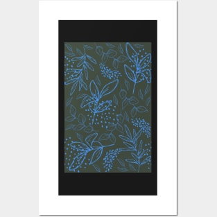Light Blue leaves pattern Posters and Art